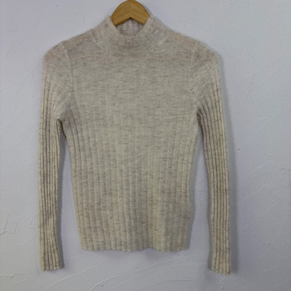Madewell Alpaca Blend Mock Neck Sweater Womens S Beige Ribbed Knit Minimalist